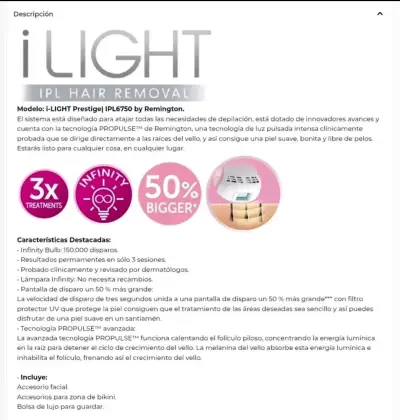 Depiladora IPL Remington i-Light Prestige IPL6750 - miniatura 2