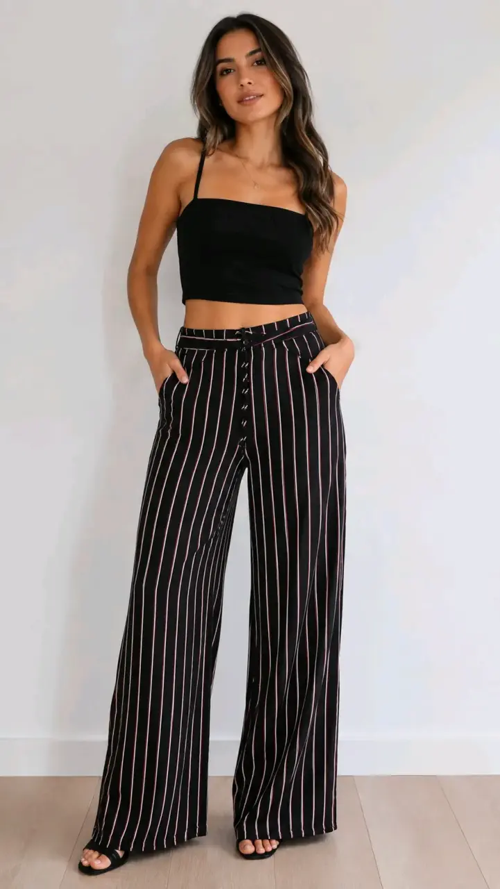 Pantalones anchos de rayas para mujer - 1