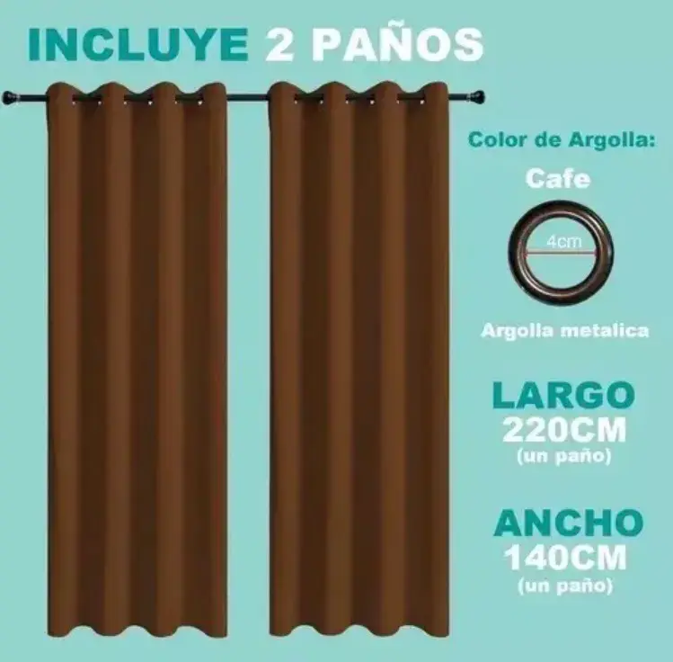 Cortinas opacas café con argollas metálicas - 2