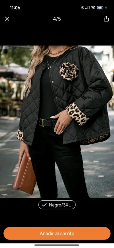 Chaqueta acolchada negra con detalles de leopardo - miniatura 1