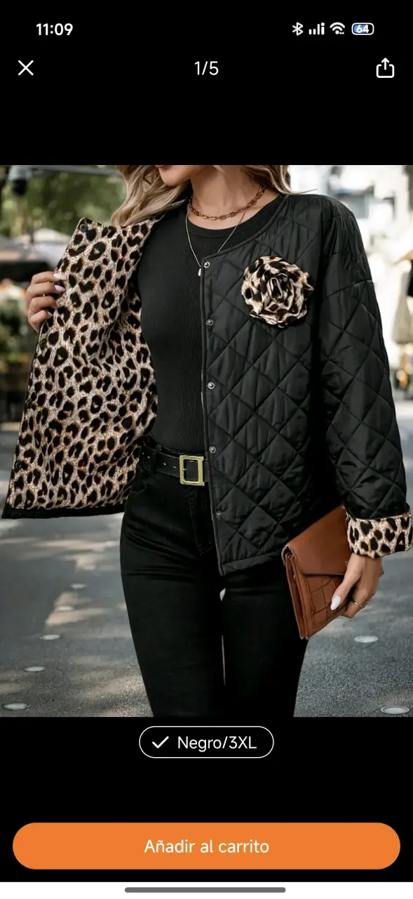 Chaqueta acolchada negra con detalles de leopardo - 2
