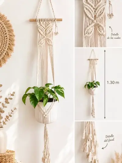 Colgador de macramé para plantas 1.3m y 85cm - miniatura 1