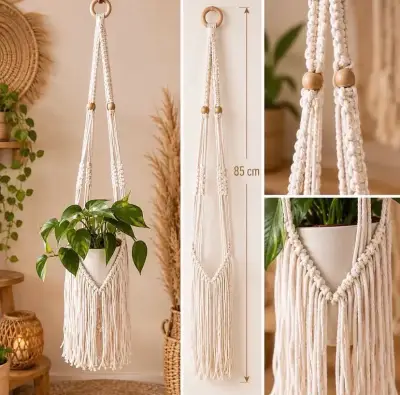 Colgador de macramé para plantas 1.3m y 85cm - miniatura 2