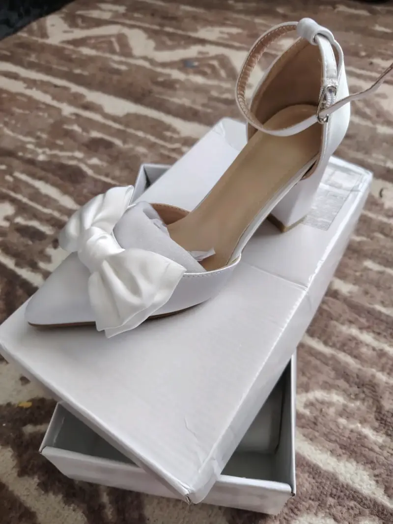 Zapatos de Tacón Blanco con Lazo para Mujer - 1
