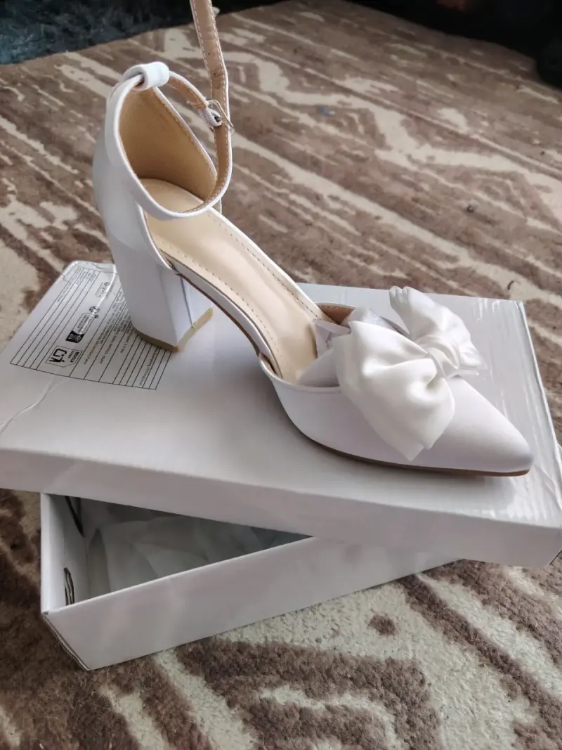 Zapatos de Tacón Blanco con Lazo para Mujer - 2