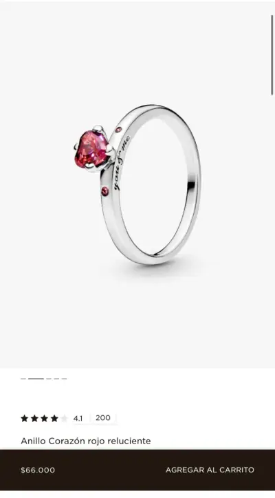 Anillo de plata con corazón rojo Pandora - miniatura 1
