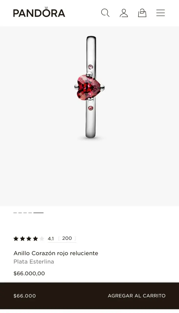 Anillo de plata con corazón rojo Pandora - 2
