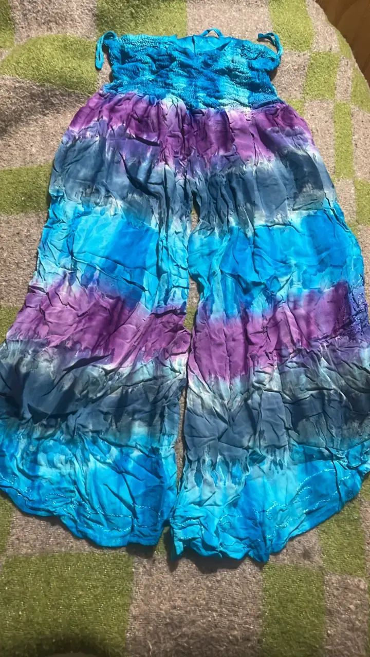 Pantalones anchos teñidos a mano multicolor