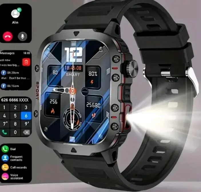 Smartwatch deportivo con linterna y pantalla táctil