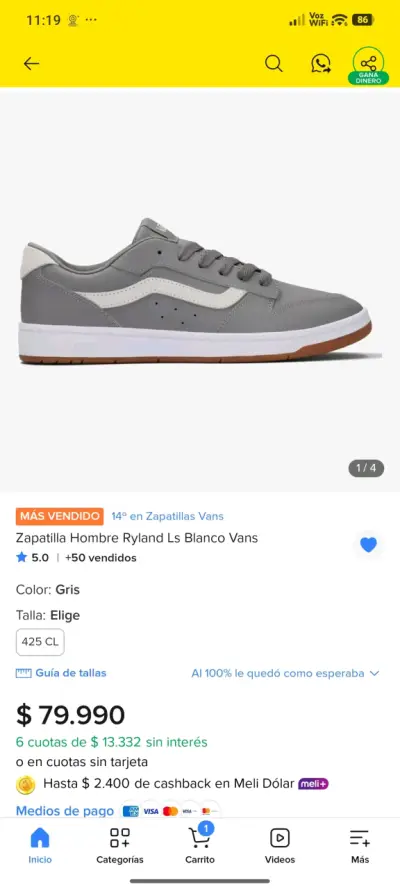 Zapatillas Vans Ryland Ls Gris Talla 43 - miniatura 5