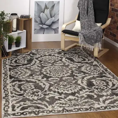 🇹🇷Alfombra Turca decorativa gris con diseño floral✨ - miniatura 1