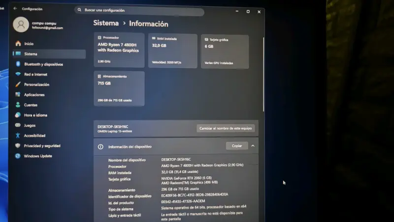 Laptop gaming AMD Ryzen 7 con NVIDIA RTX - 3