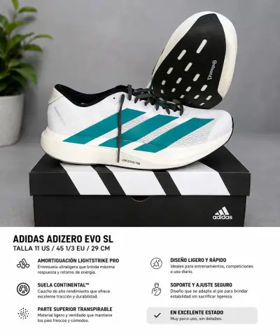 Zapatillas Adidas Adizero Evo SL Blancas Talla 45 1/3 - miniatura 1
