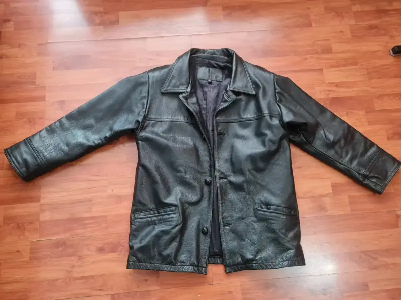 Chaqueta de cuero negra para hombre talla L - 1
