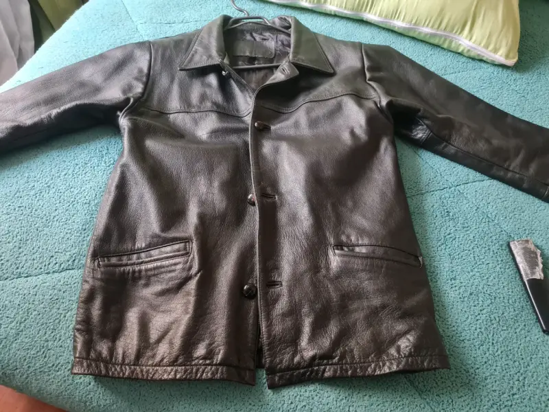 Chaqueta de cuero negra para hombre talla L - 3