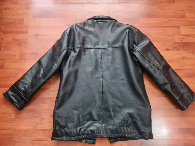 Chaqueta de cuero negra para hombre talla L - 4