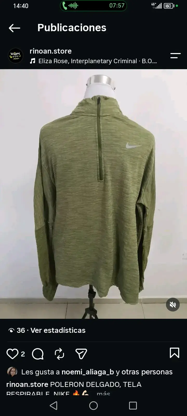 Polerón Nike verde con cierre frontal