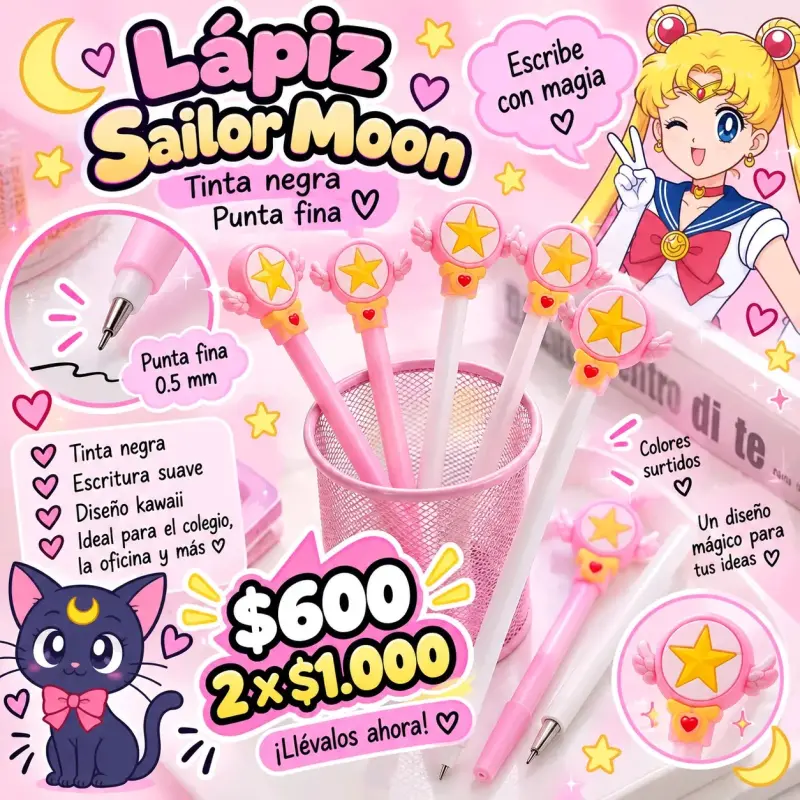 Lápiz Sailor Moon tinta negra punta fina