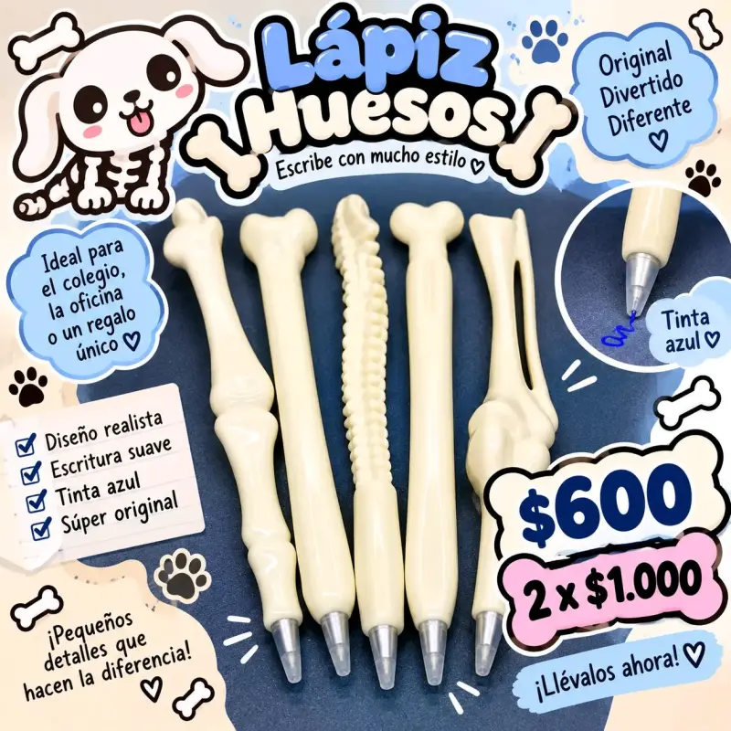 Lápiz hueso con diseño divertido y tinta azul