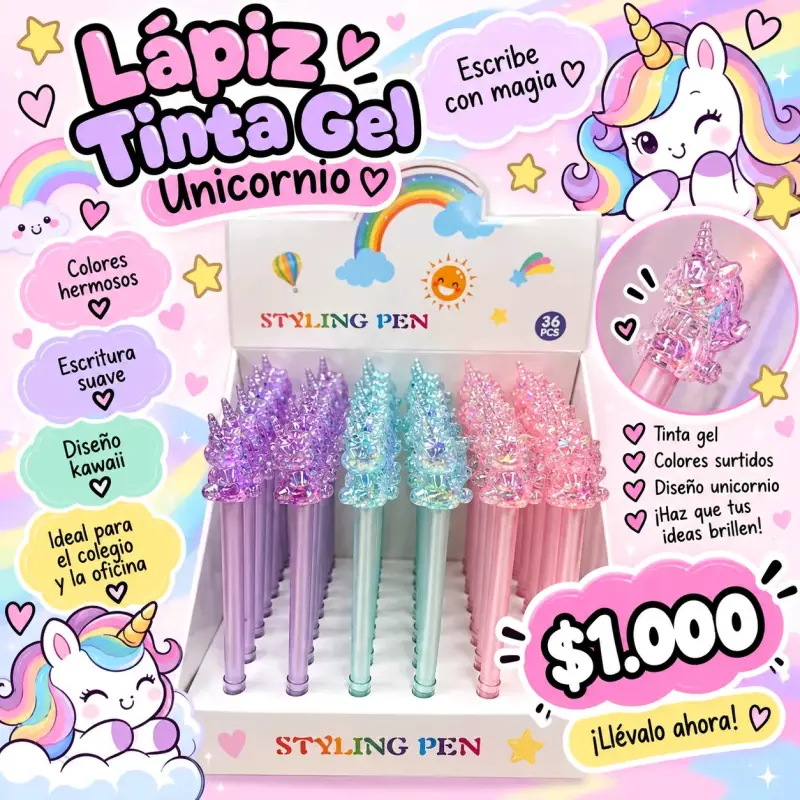 Lápiz Tinta Gel Unicornio Colores Surtidos
