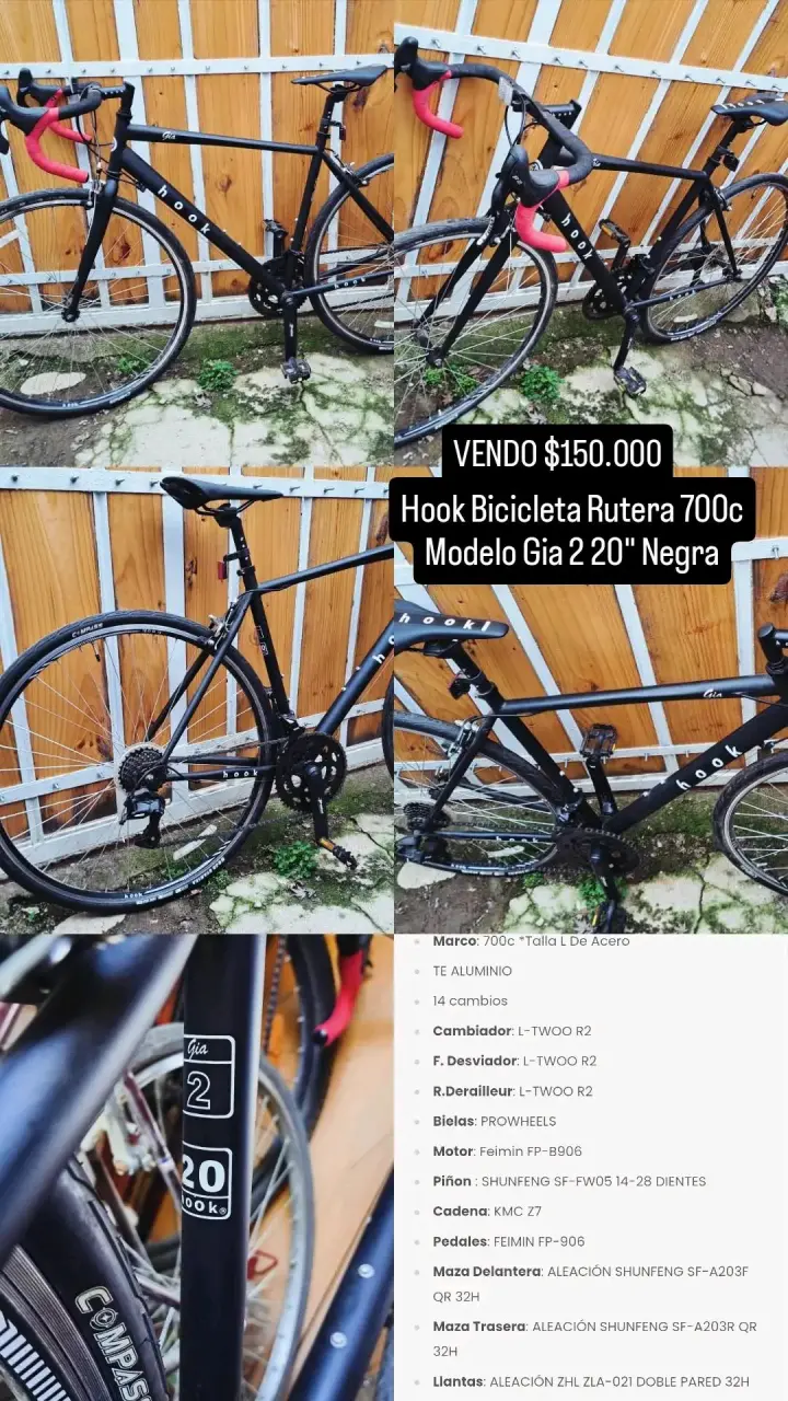 Bicicleta de Ruta Hook Negra Gia2 700c - 5