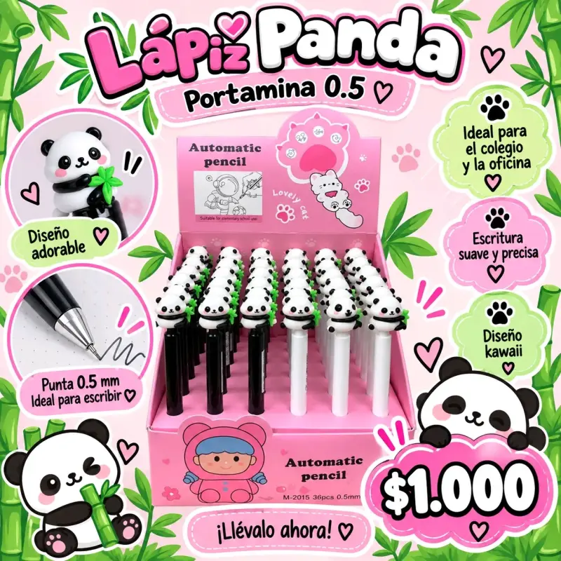 Portaminas Lápiz Panda 0.5 mm diseño kawaii