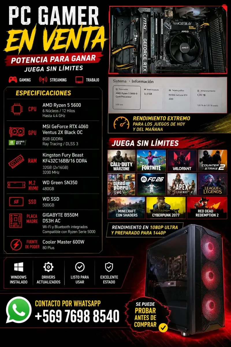 PC Gamer MSI con Ryzen 5 5600 y RTX 4060 - 3