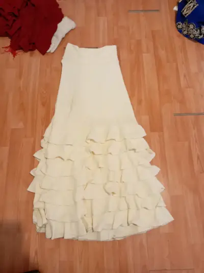 Falda flamenca larga blanca con volantes - miniatura 2