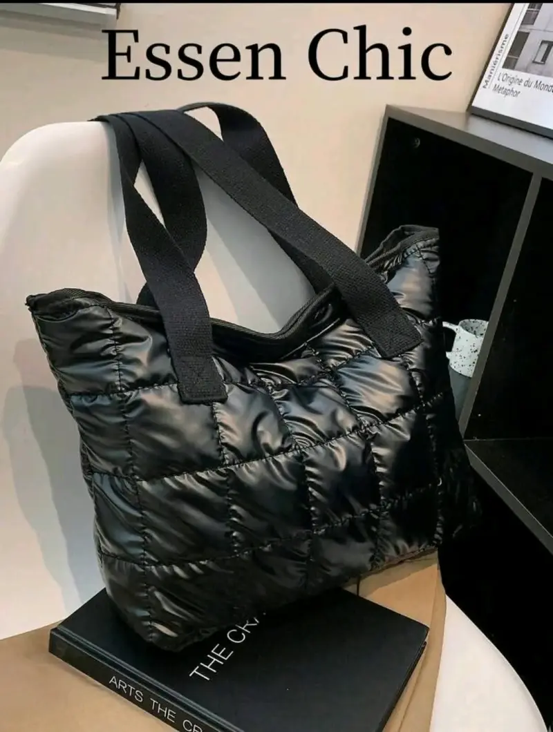 Bolso acolchado negro estilo tote - 3
