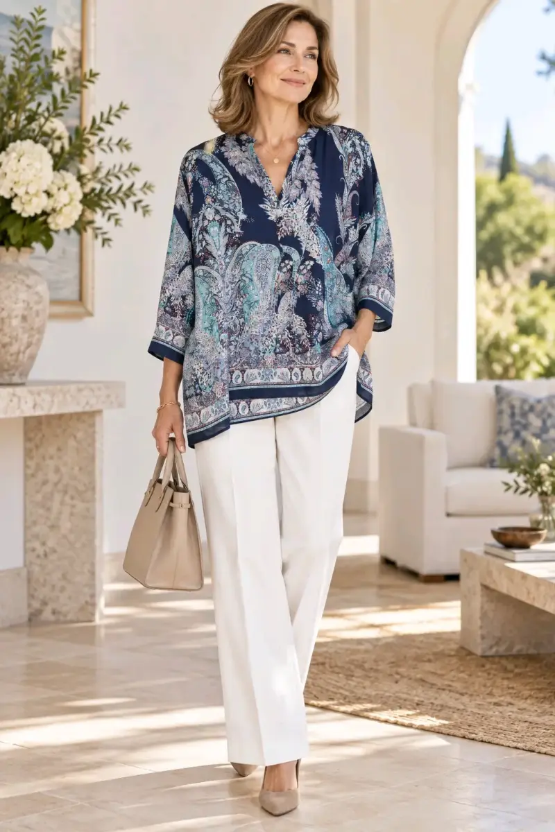 Blusa estampada de mujer en tonos azules - 1