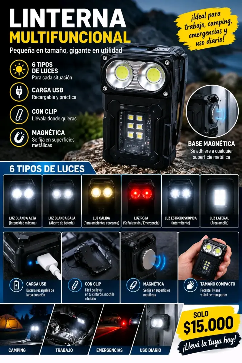 Linterna multifuncional recargable con pantalla digital - 2