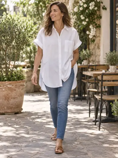 Camisa blanca de manga corta para mujer - miniatura 1