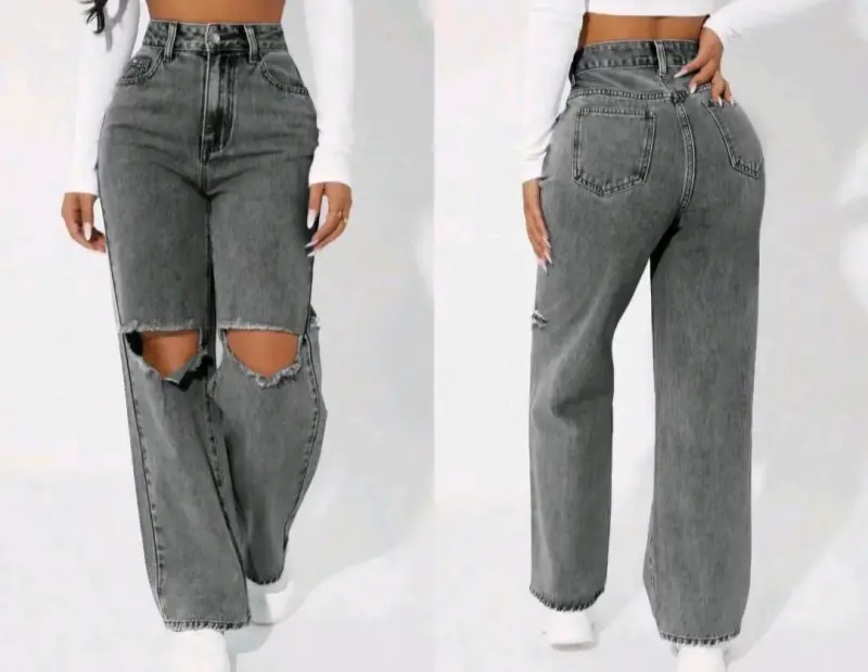 Jeans de mujer gris desgastados - 1