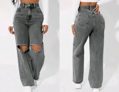 Jeans de mujer gris desgastados - miniatura 1