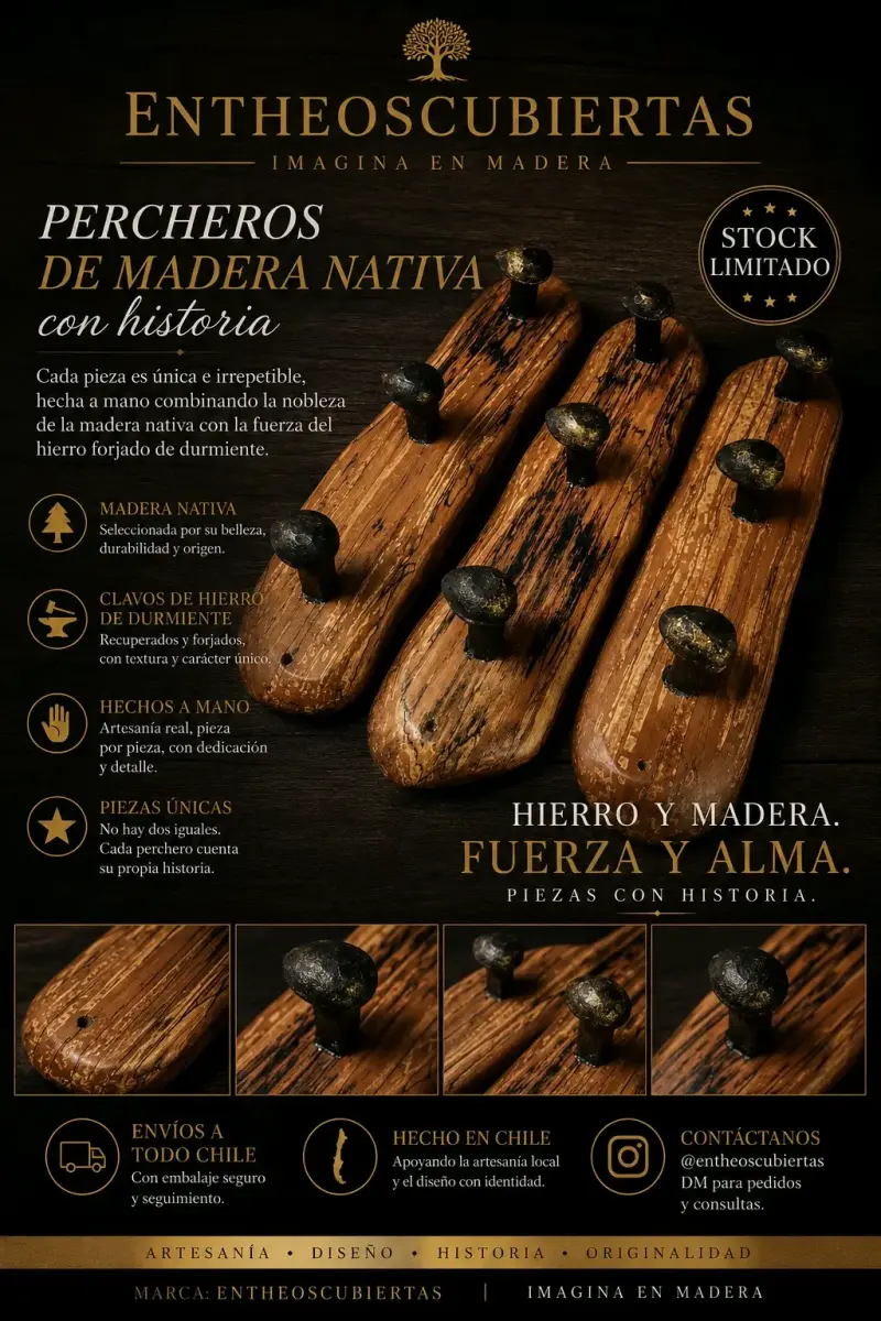 Perchero de Madera Nativa con Clavos Oxidados - 6