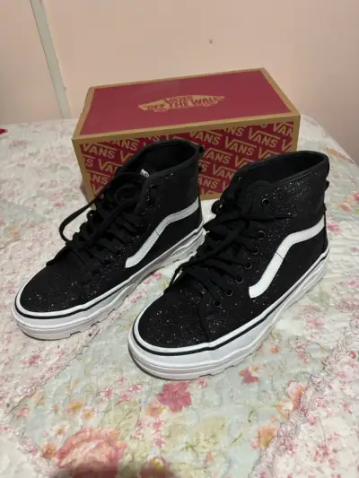 Zapatillas Vans negras con brillo para mujer - miniatura 1