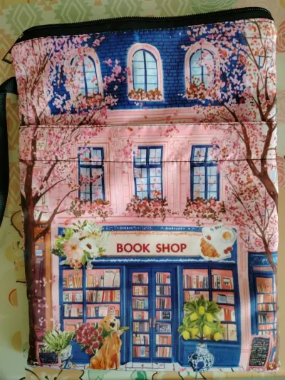Bolso de tela con diseño de librería porta libro f - miniatura 1