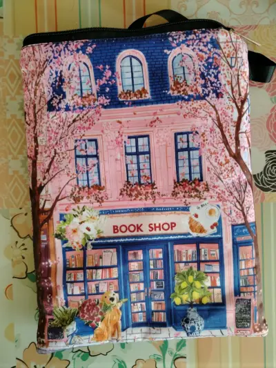 Bolso de tela con diseño de librería porta libro f - miniatura 2