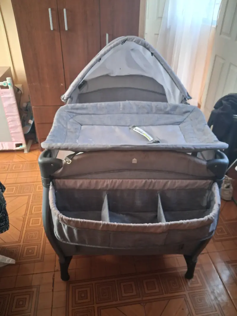 Cuna corral para bebé con toldo gris - 5