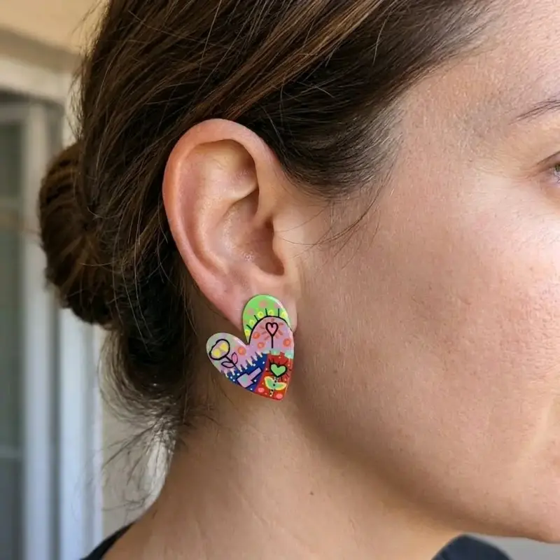 Aros de corazón pintados a mano Pazziale - 1