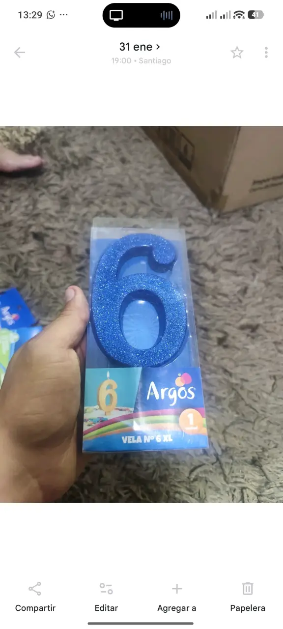 Vela de cumpleaños número 8 roja con brillo Argos - 4