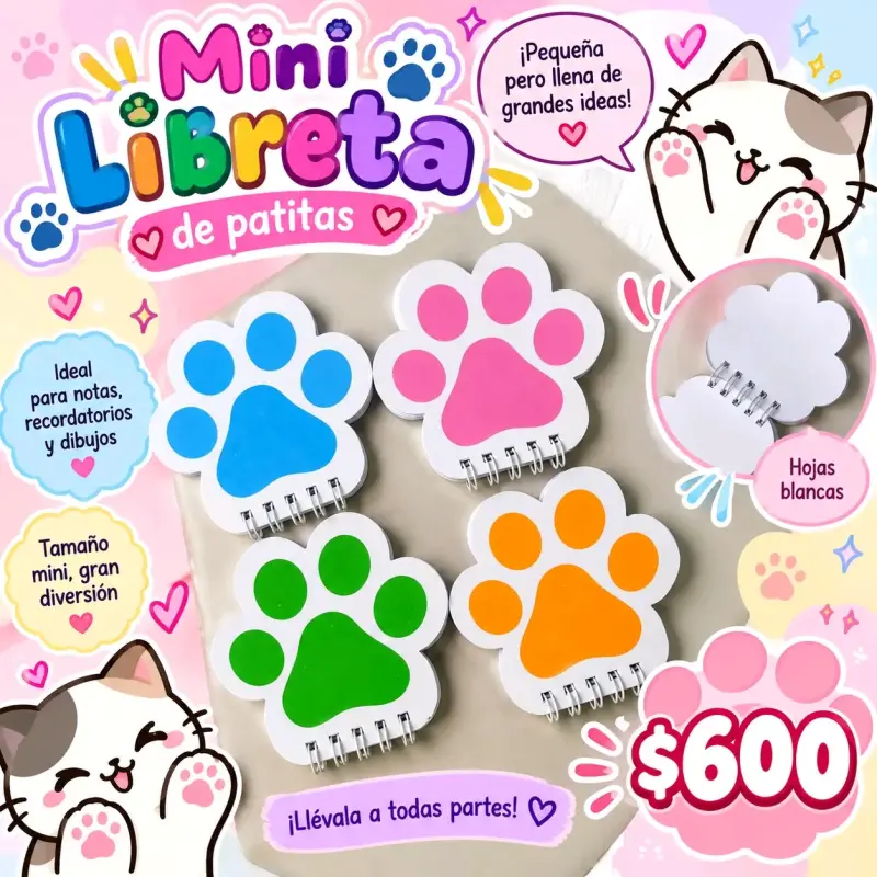 Mini libreta de notas con diseño de patitas