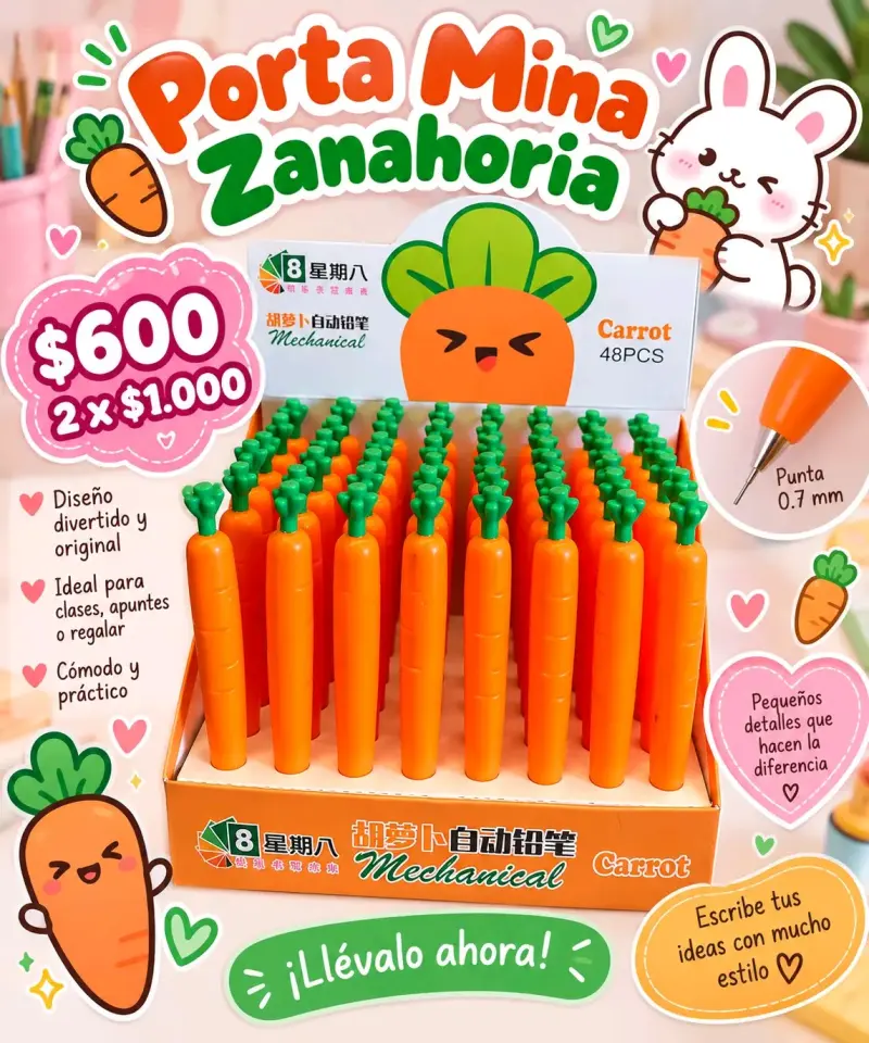 Porta Mina Zanahoria Diseño Divertido