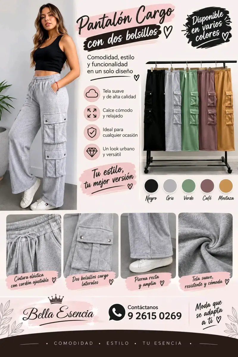 Pantalón cargo con bolsillos en varios colores