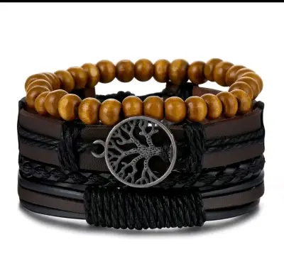Set de Pulseras de Cuero y Madera para Hombre - miniatura 1
