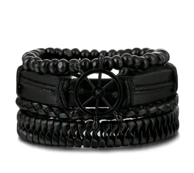 Set de Pulseras de Cuero y Madera para Hombre - miniatura 2