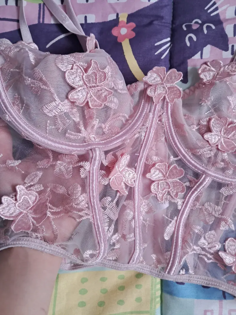 Corset de encaje rosa floral con varillas - 2