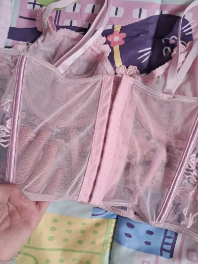 Corset de encaje rosa floral con varillas - miniatura 6