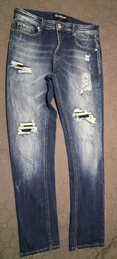 Jeans desgastados azul oscuro para hombre - miniatura 2
