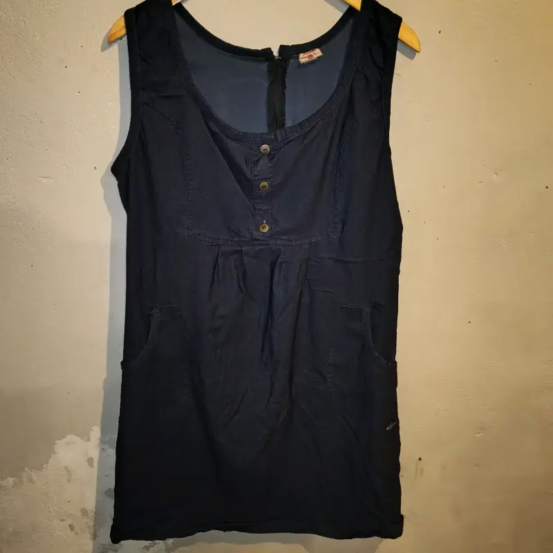 Vestido azul marino sin mangas con botones - 2